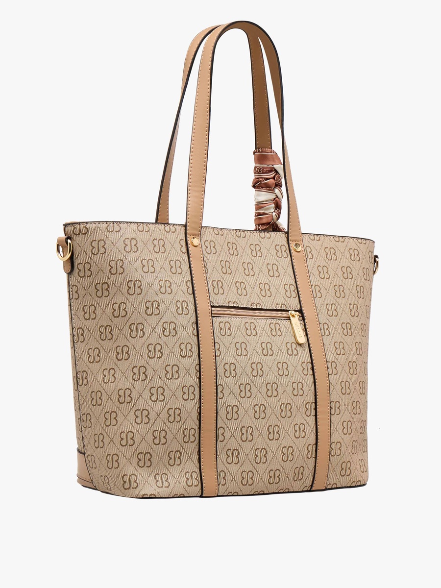 Monogram Print Tote Bag with Scarf