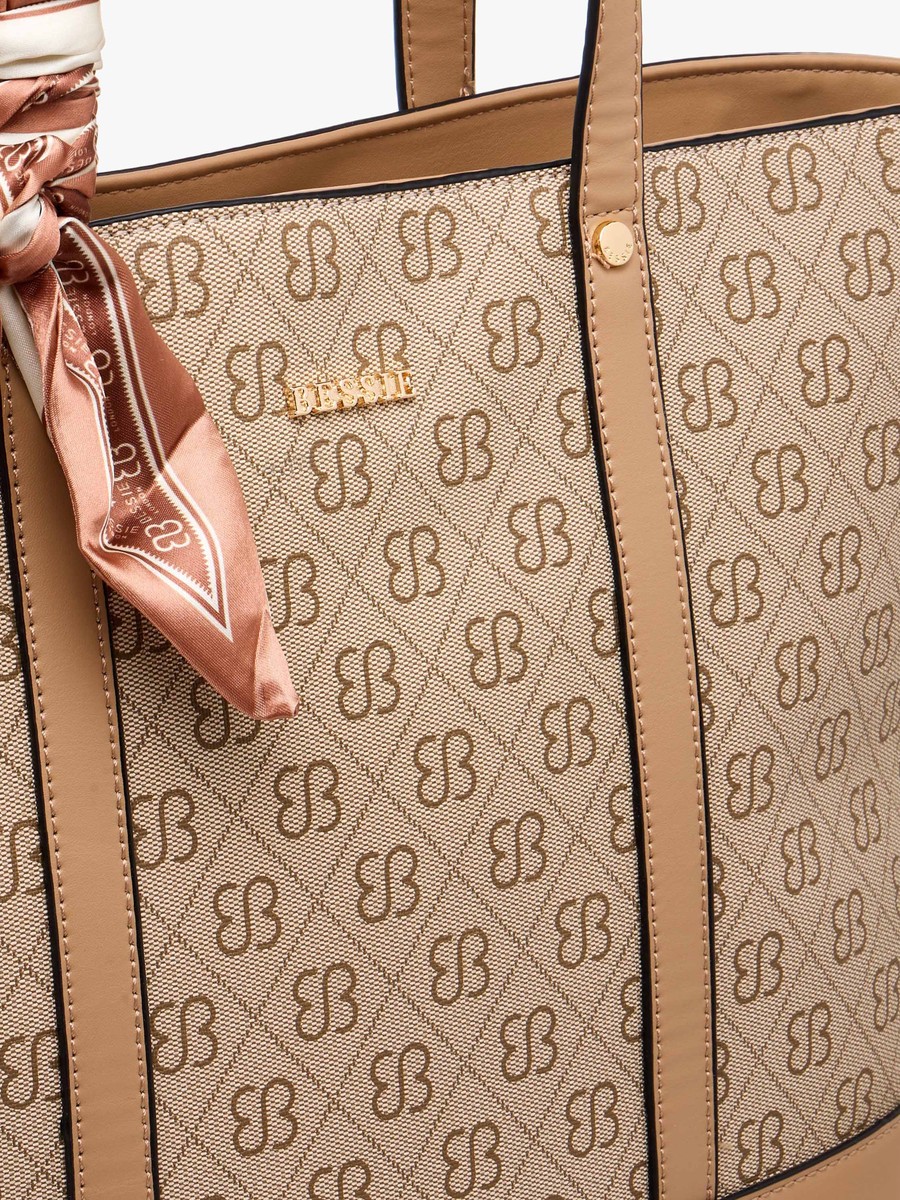 Monogram Print Tote Bag with Scarf