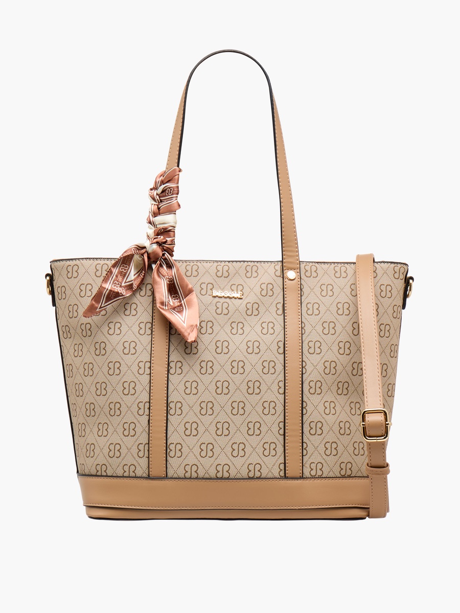 Monogram Print Tote Bag with Scarf