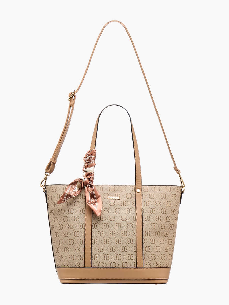 Monogram Print Tote Bag with Scarf