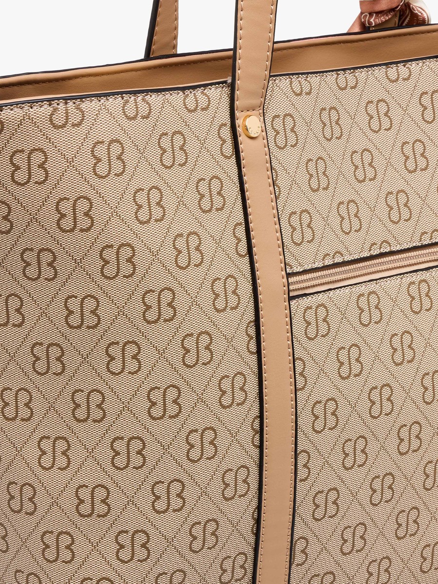 Monogram Print Tote Bag with Scarf