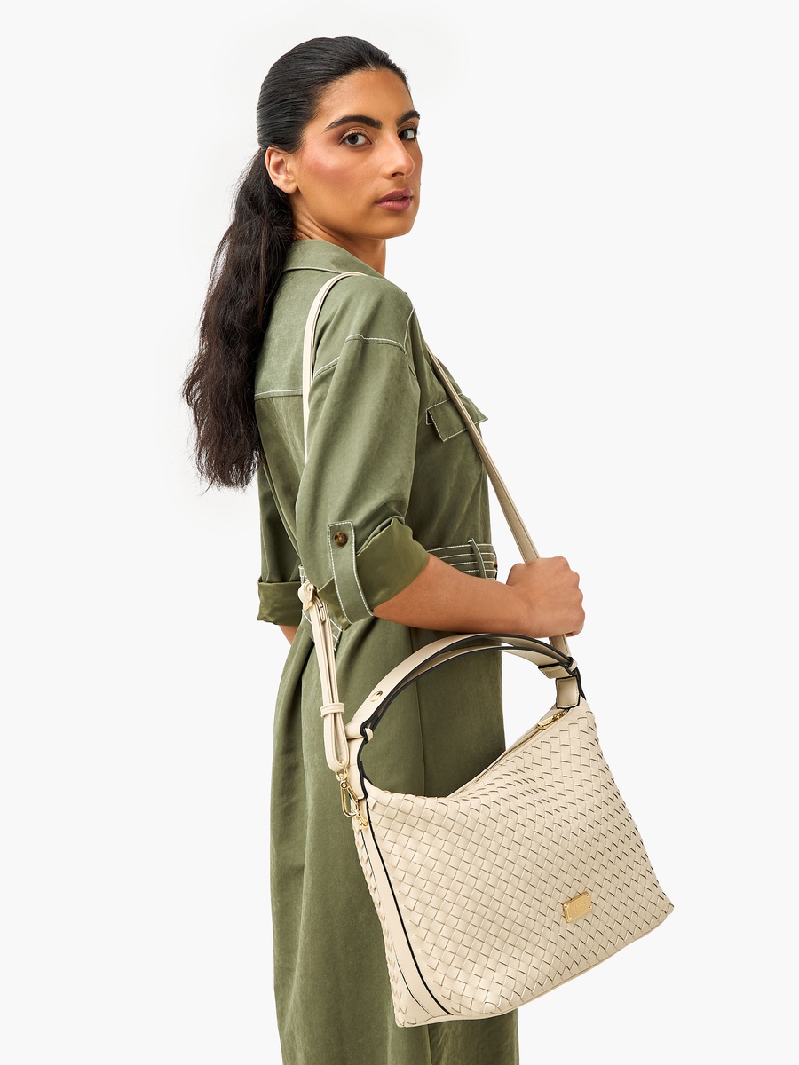 Braided Shoulder Bag with Zip Closure