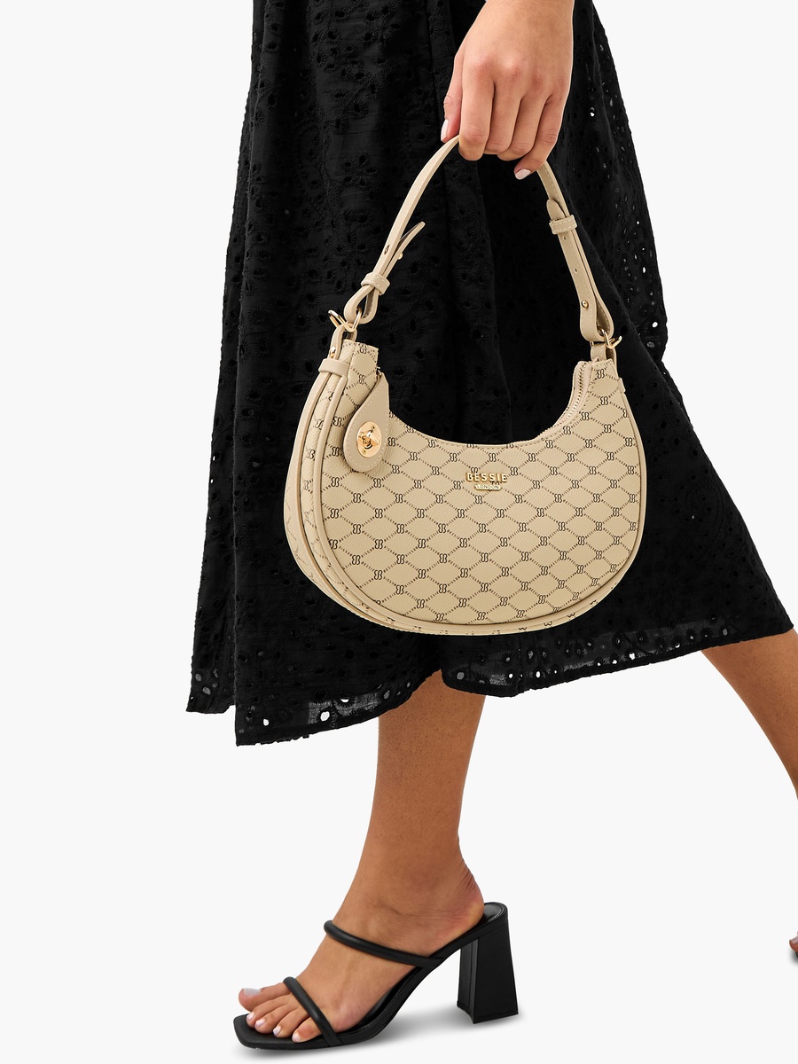 Monogram Print Shoulder Bag with Detachable Strap