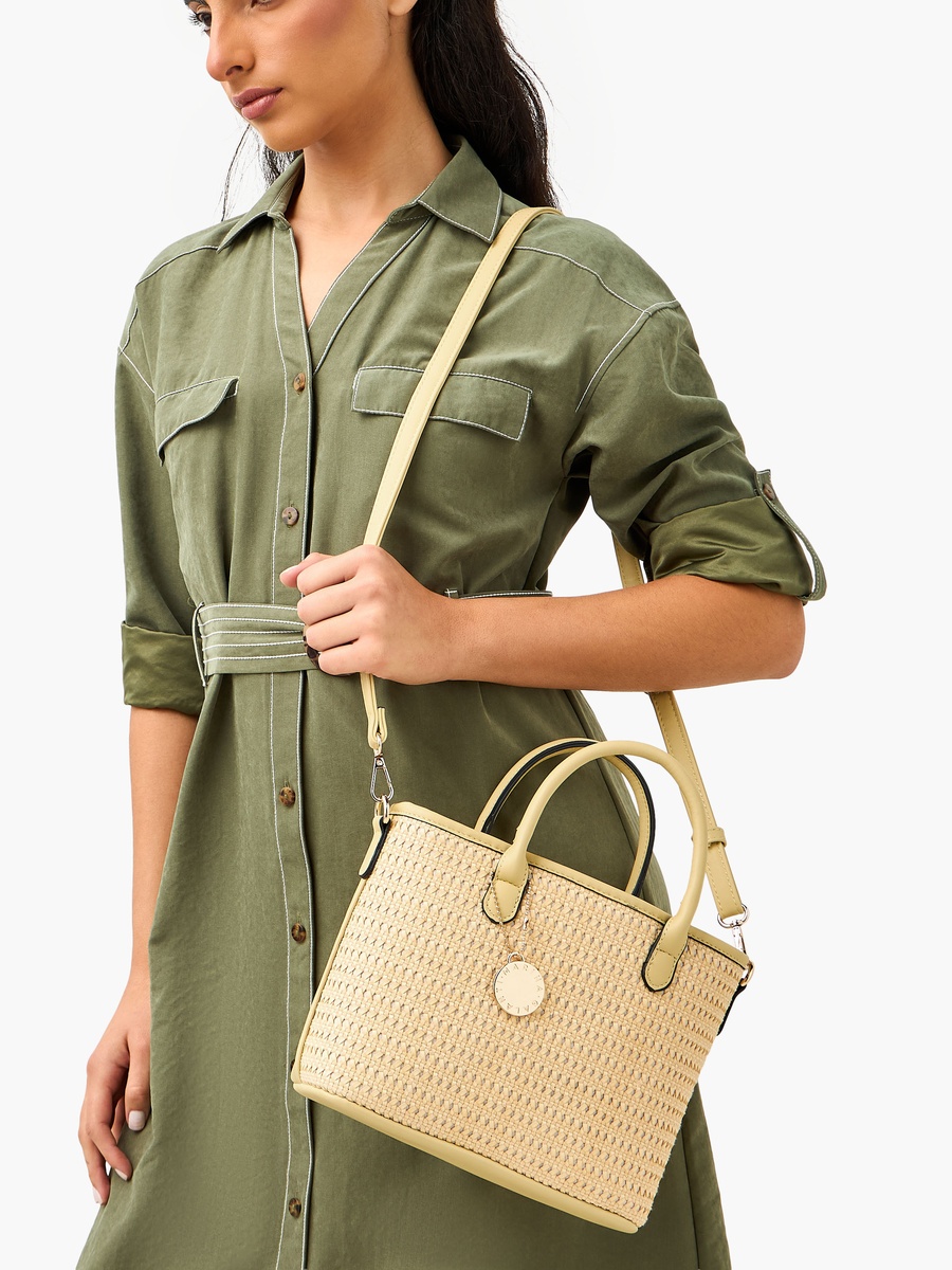 Textured Tote Bag with Detachable Strap