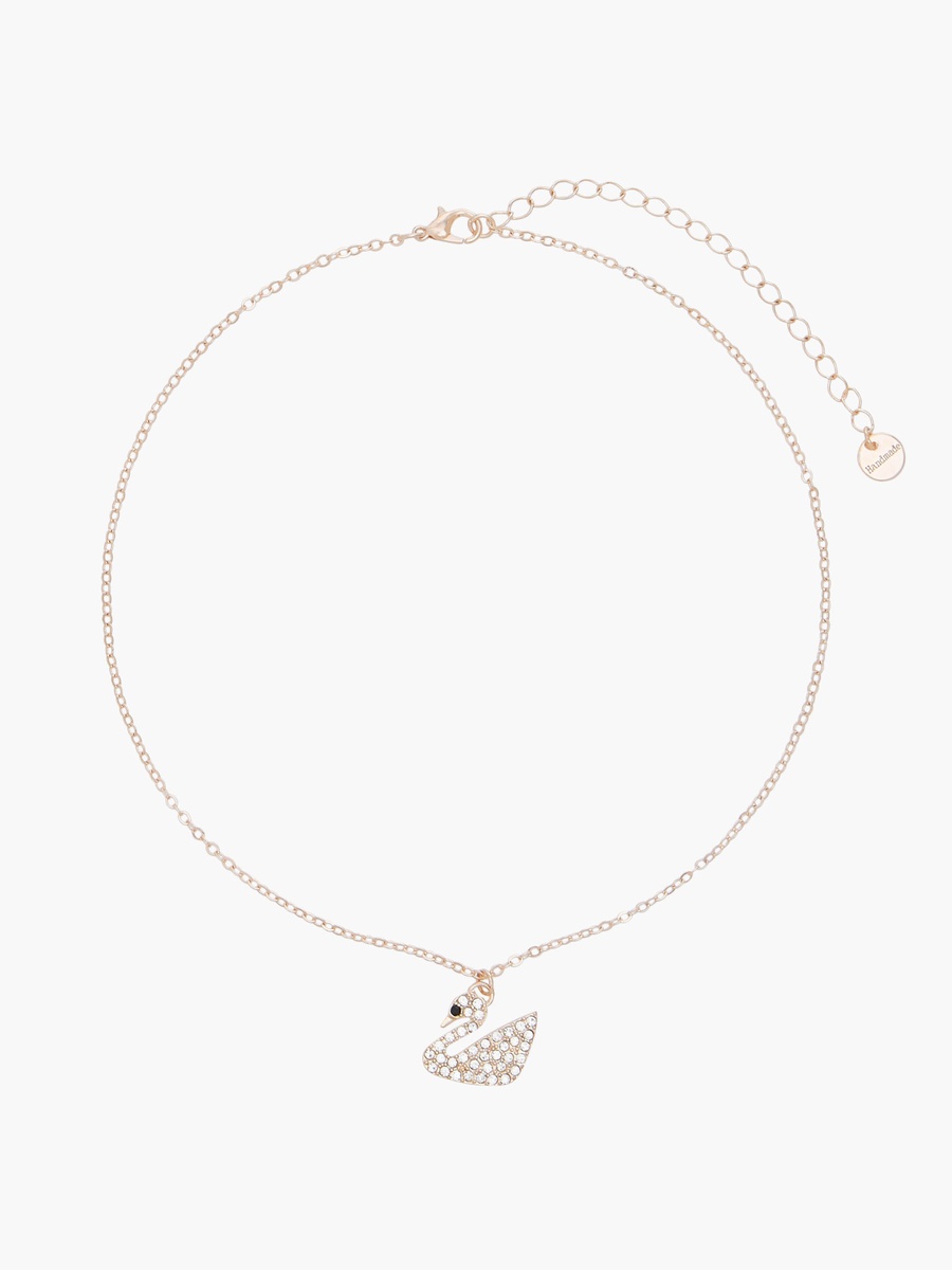 Set of 2 - Metal Stone Embellished Swan Pendant Necklace and Earrings