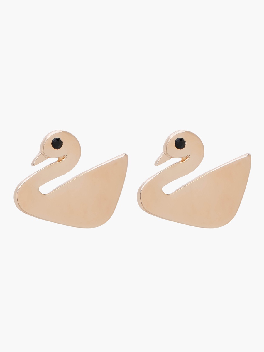 Set of 2 - Metal Stone Embellished Swan Pendant Necklace and Earrings