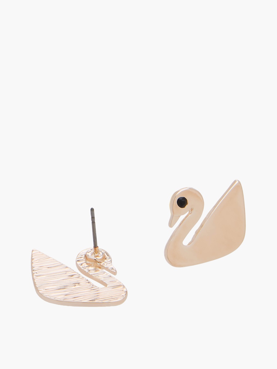 Set of 2 - Metal Stone Embellished Swan Pendant Necklace and Earrings