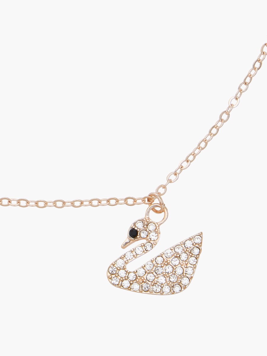 Set of 2 - Metal Stone Embellished Swan Pendant Necklace and Earrings