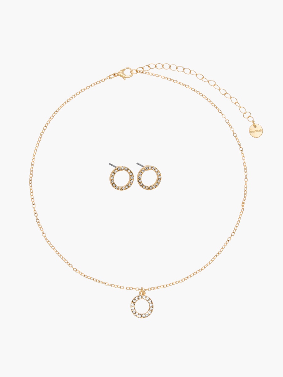 Set of 2 - Gold Tone Embellished Pendant Necklace and Earrings