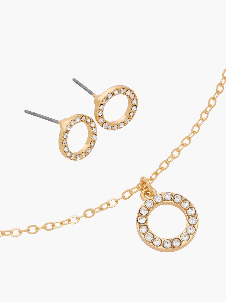 Set of 2 - Gold Tone Embellished Pendant Necklace and Earrings