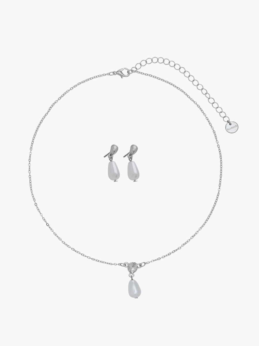 Set of 2 - Embellished Metal Necklace and Earrings