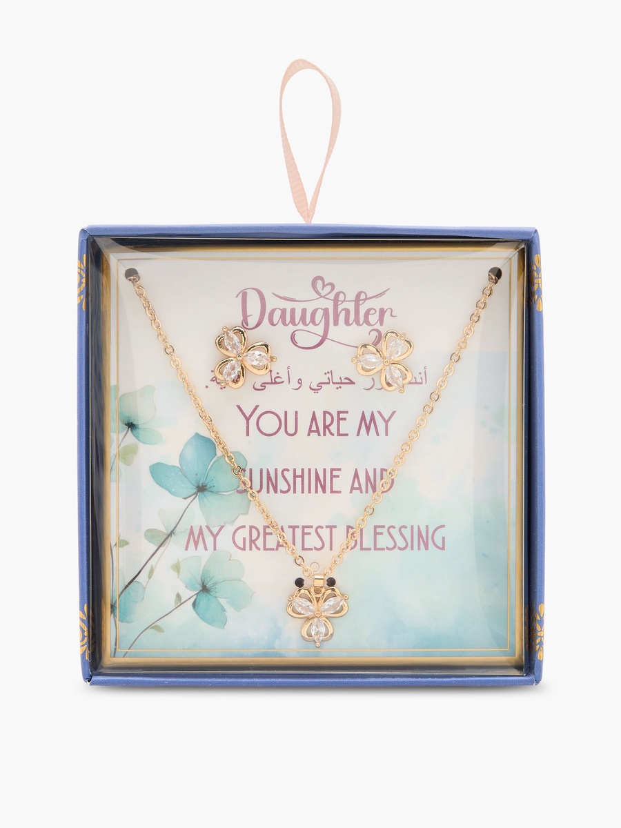 Set of 2 - Stone Embellished Necklace and Earrings