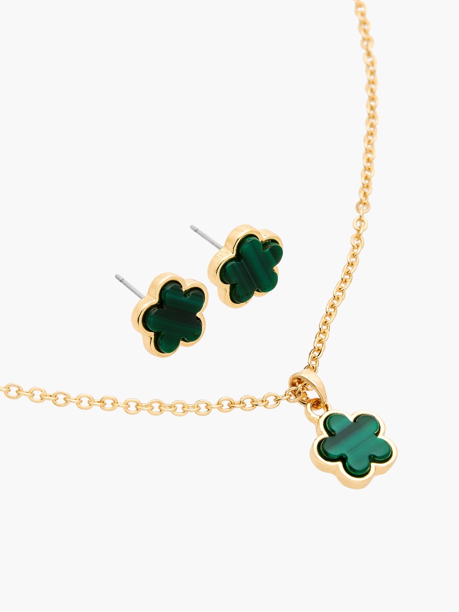 Set of 2 - Embellished Floral Pendant Necklace and Earrings