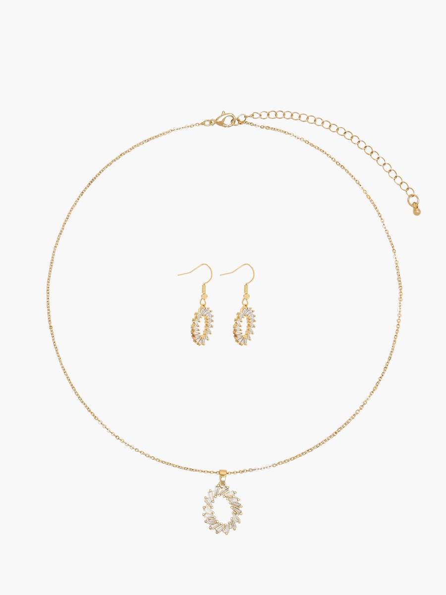 Set of 2 Cubic Zirconia Embellished Metal Necklace and Earrings