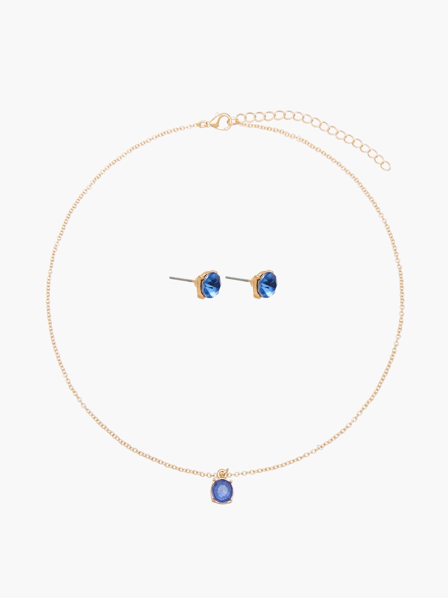 Set of 2 - Gold Tone Stone Embellished Pendant Necklace and Earrings
