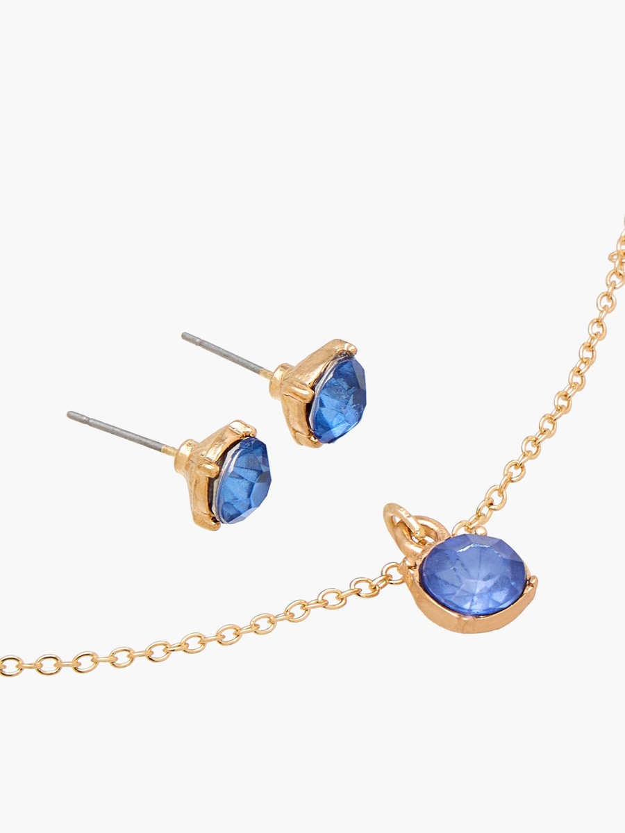 Set of 2 - Gold Tone Stone Embellished Pendant Necklace and Earrings