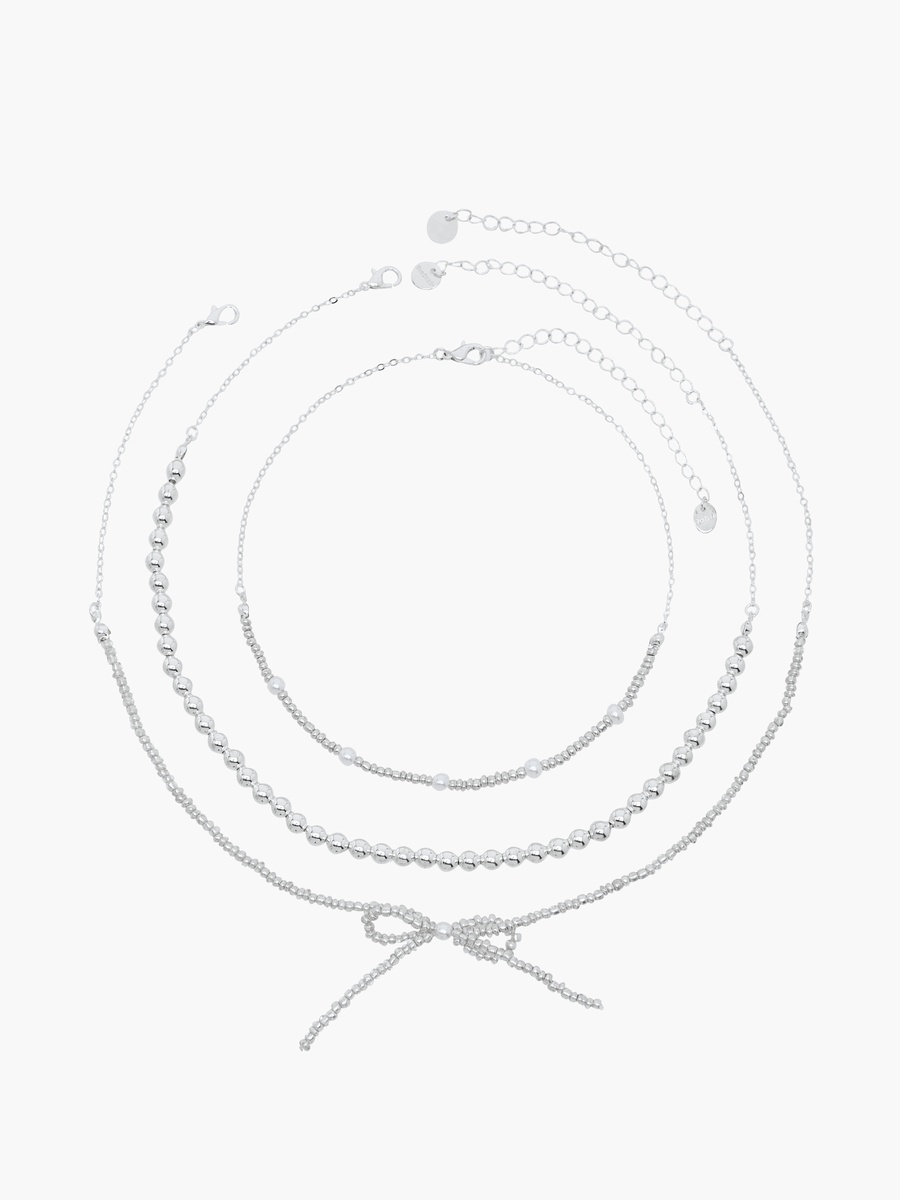 Set of 3 - Silver Tone Necklace with Lobster Clasp Closure