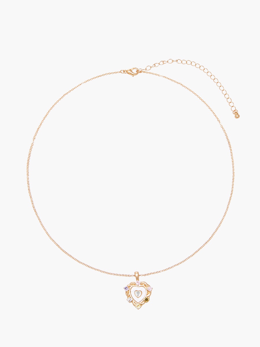 Gold Tone Cubic Zirconia Pendant Necklace with Embellished Design