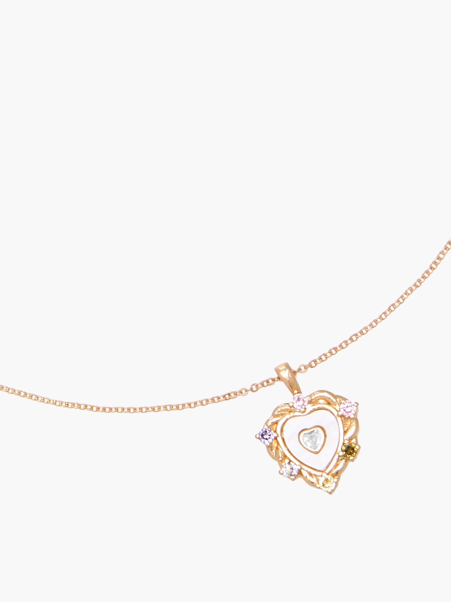 Gold Tone Cubic Zirconia Pendant Necklace with Embellished Design