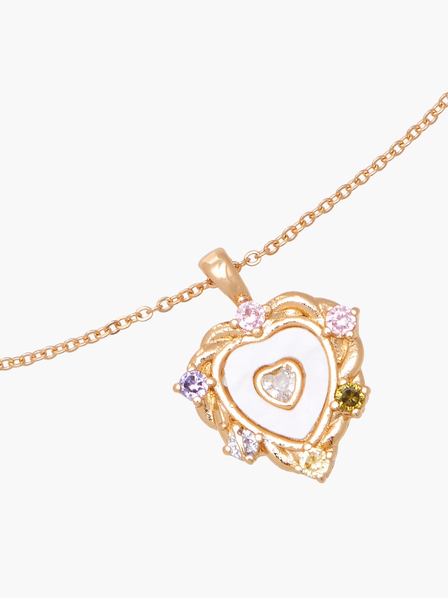 Gold Tone Cubic Zirconia Pendant Necklace with Embellished Design