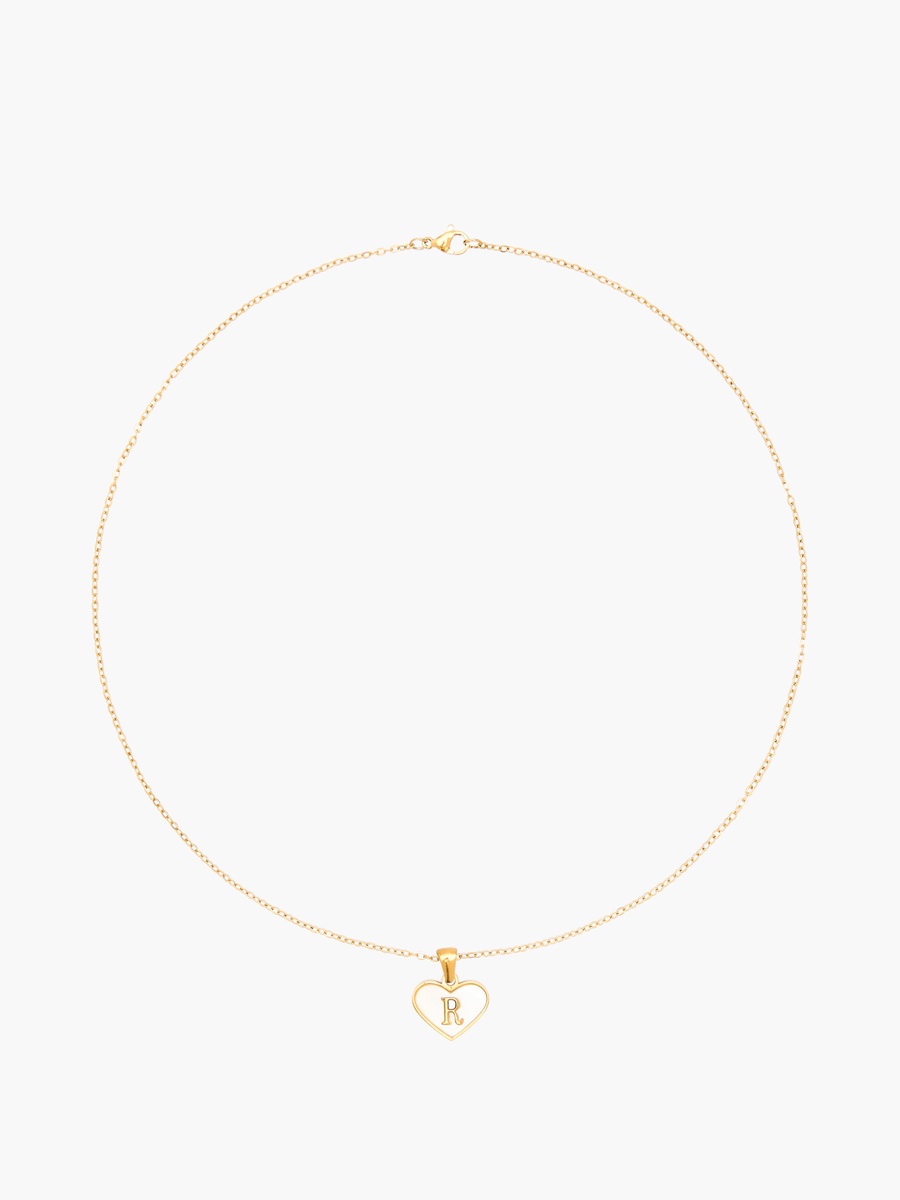 Gold Tone Pendant Necklace with Initial R