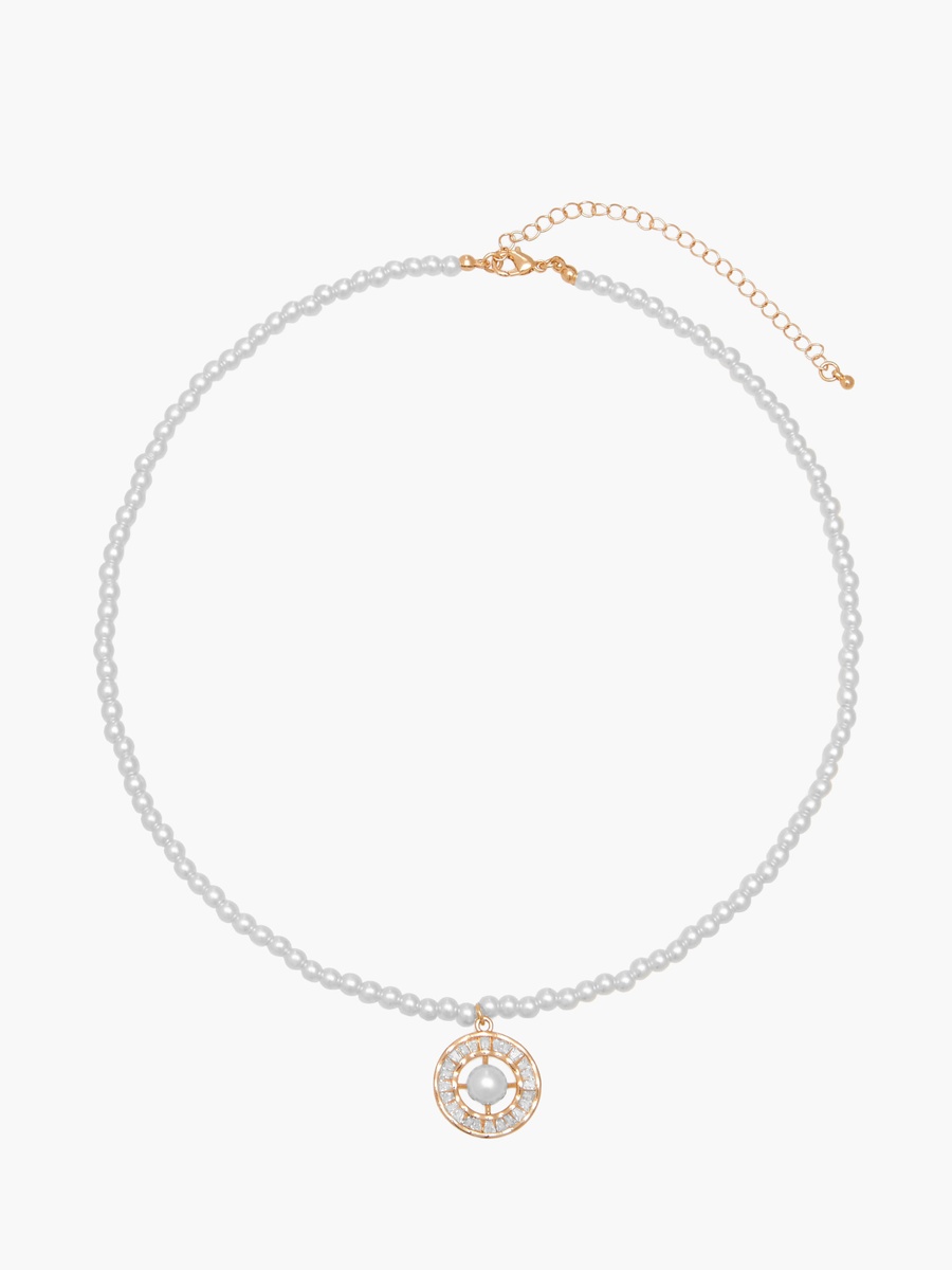 Gold Tone Pendant Necklace with Pearl Embellishment