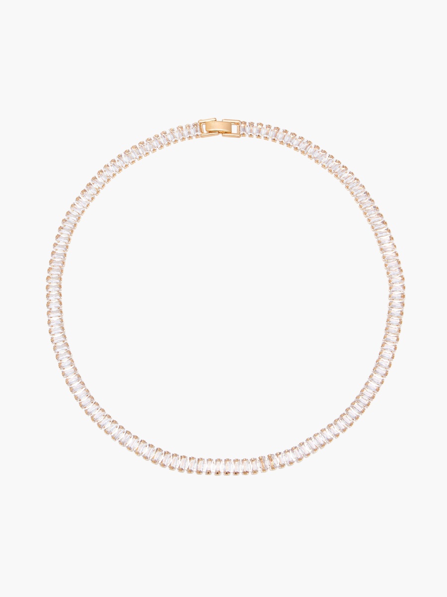 Gold Tone Necklace with Cubic Zirconia Stones