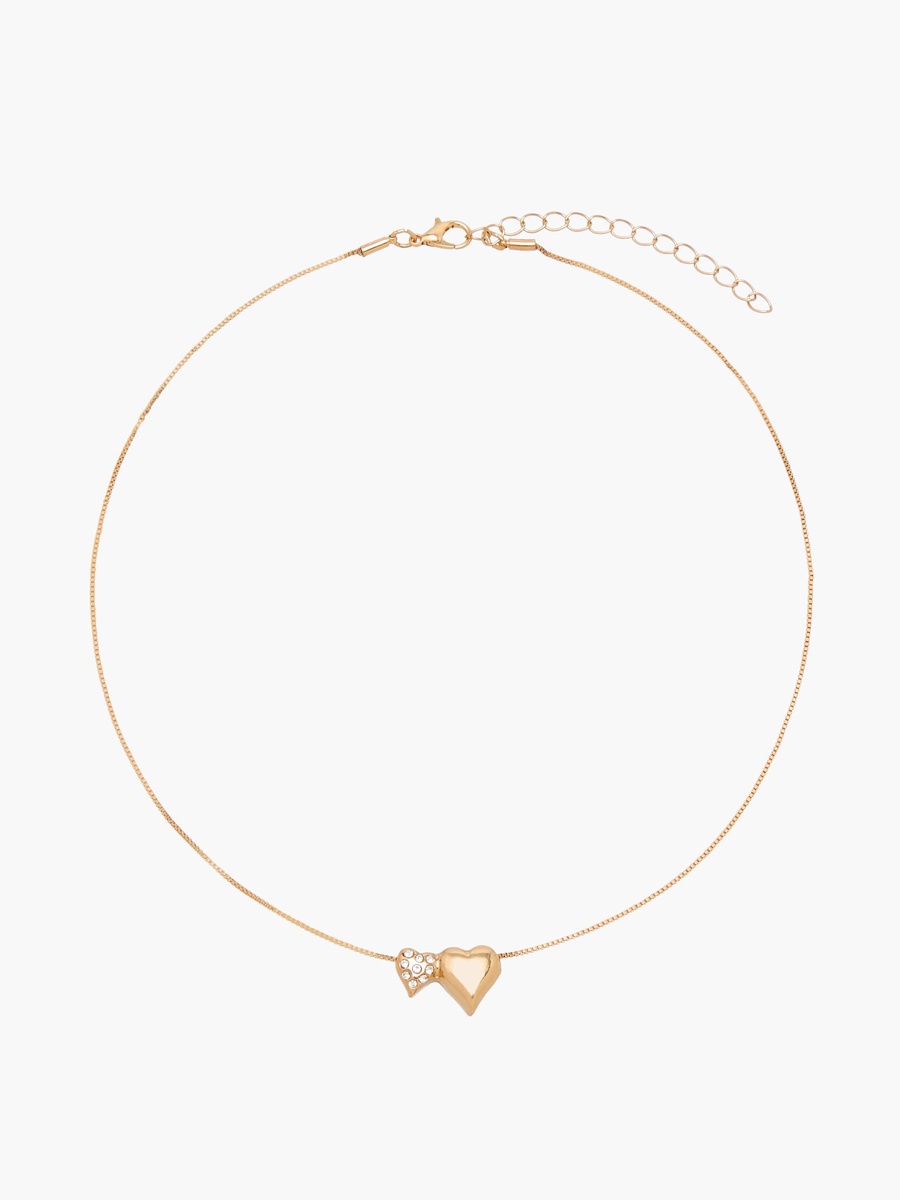 Gold Tone Embellished Heart Pendant Necklace