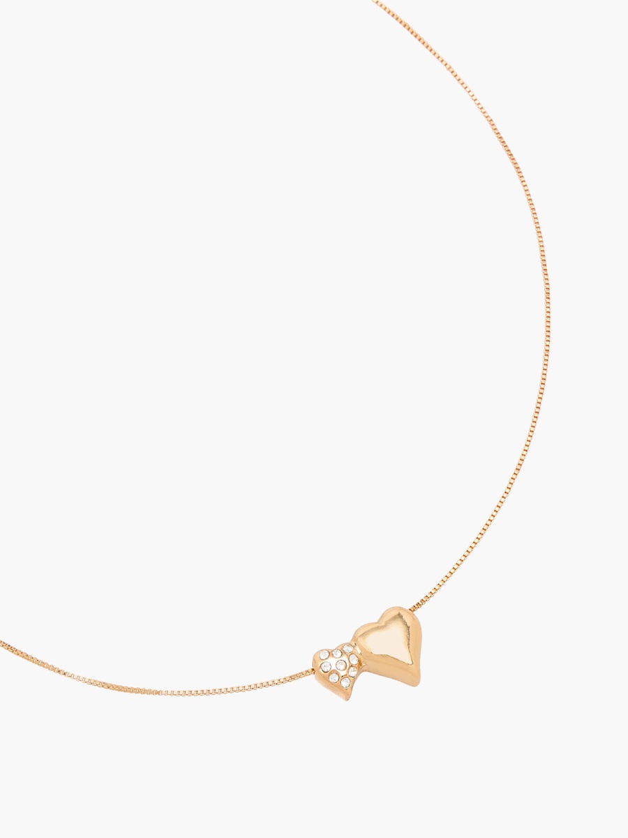 Gold Tone Embellished Heart Pendant Necklace