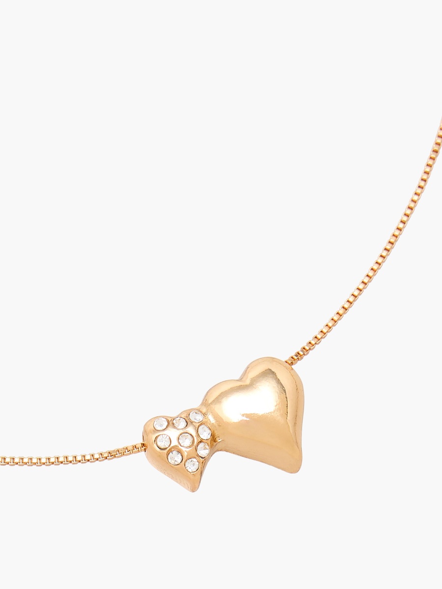 Gold Tone Embellished Heart Pendant Necklace