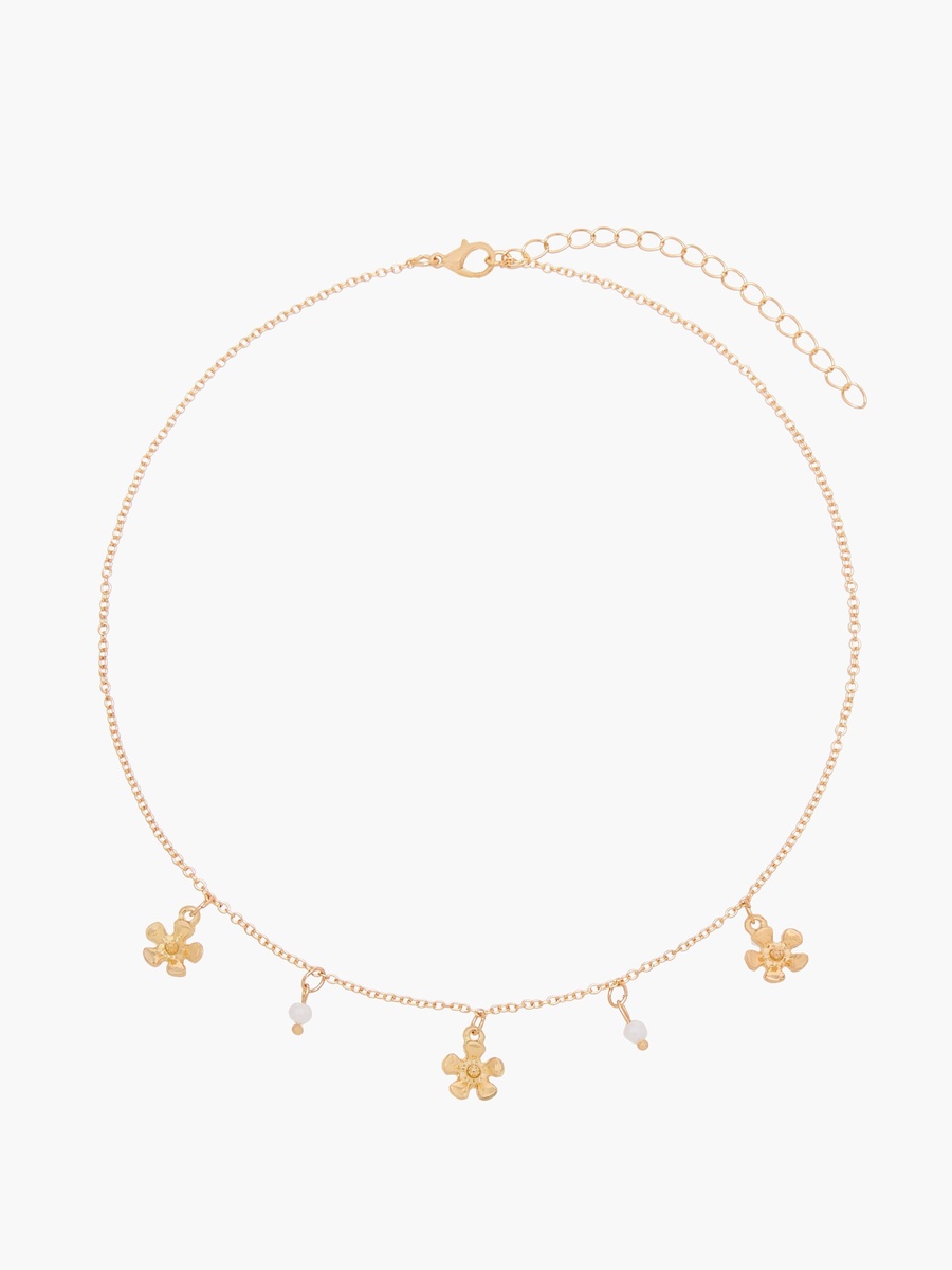 Gold Tone Necklace with Floral Charm
