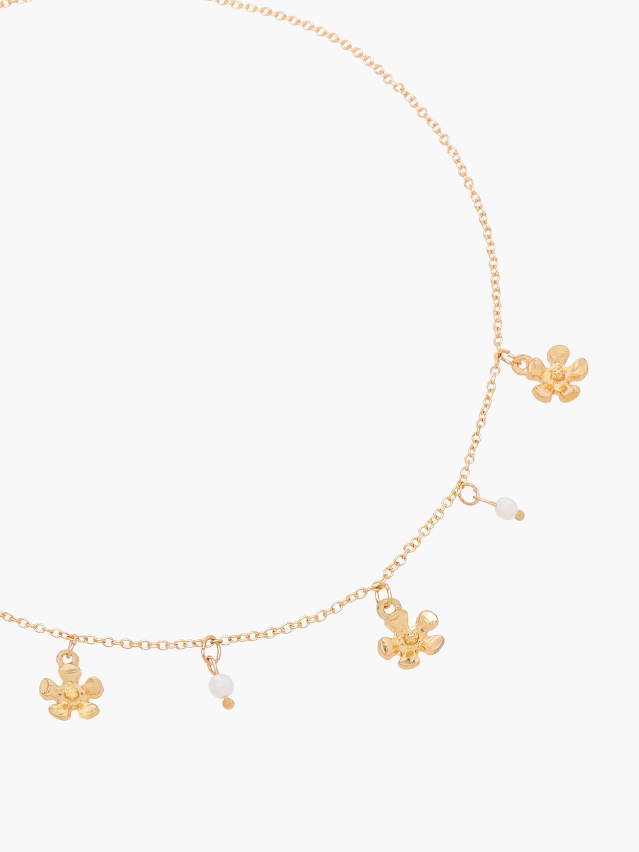 Gold Tone Necklace with Floral Charm