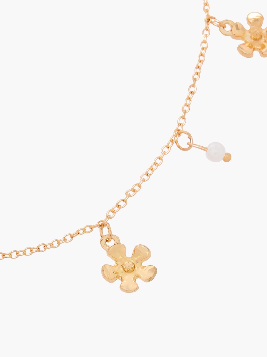 Gold Tone Necklace with Floral Charm
