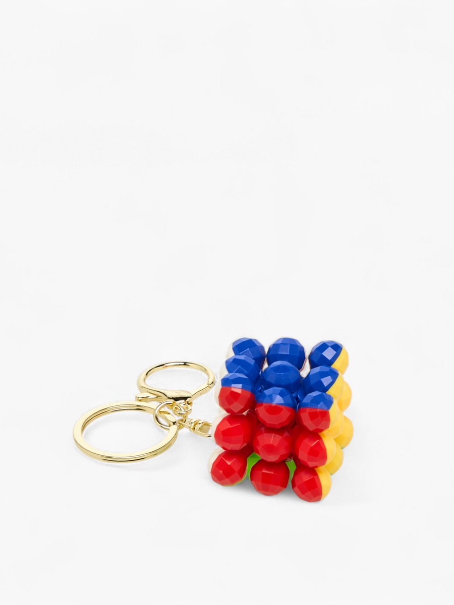 Faceted Bead Cube Charm Keyring with Lobster Hook