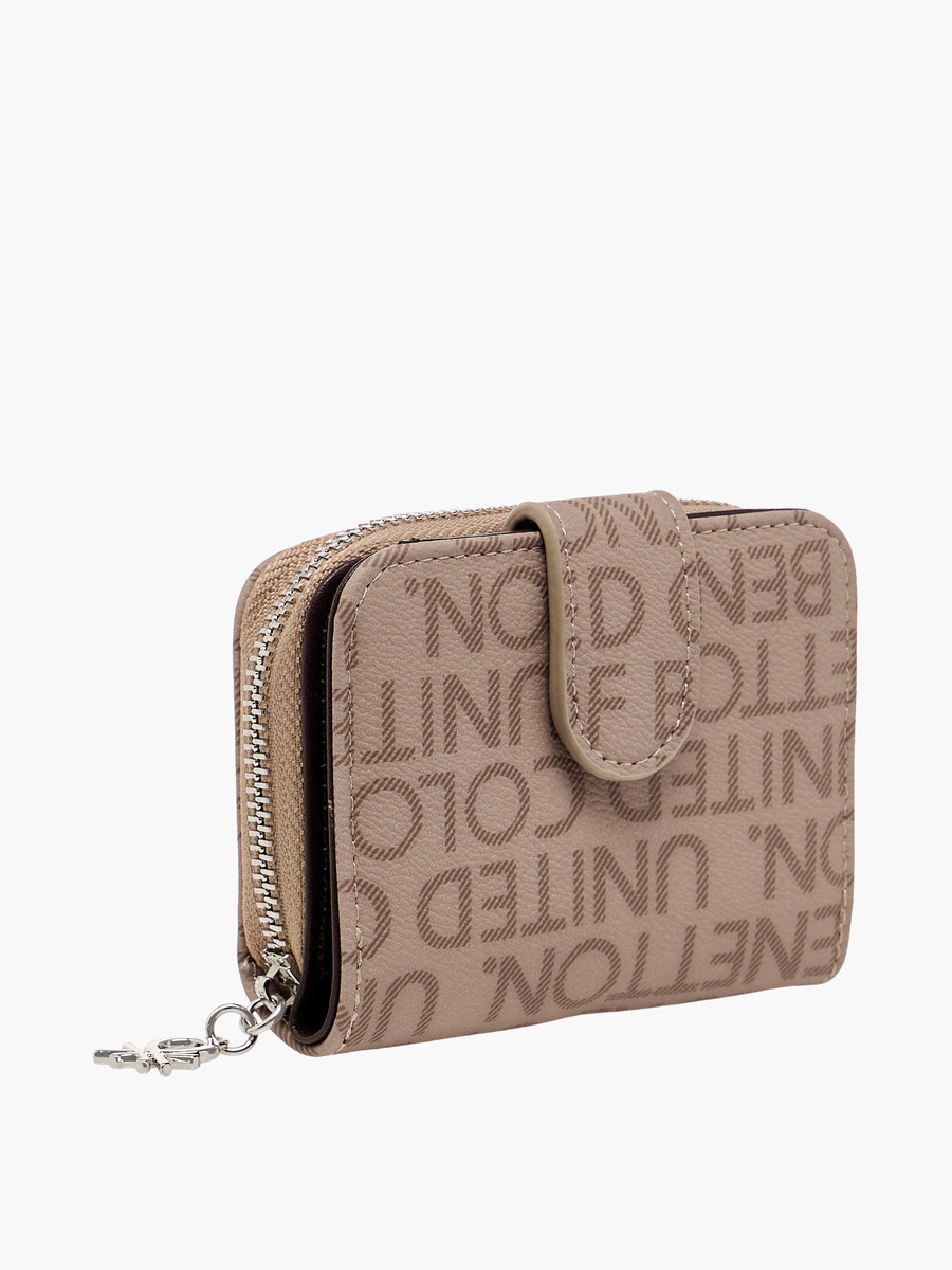 Monogram Print Wallet with Zip Closure