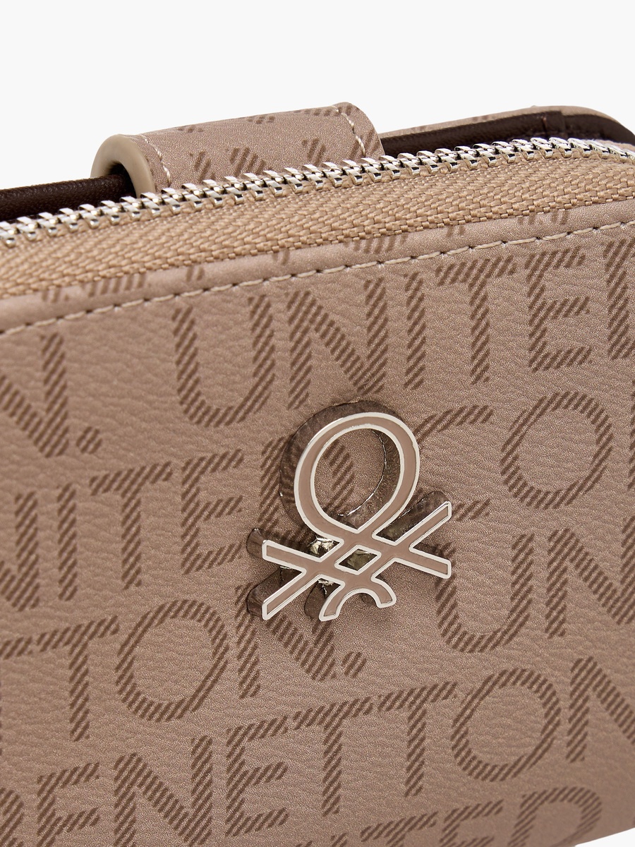 Monogram Print Wallet with Zip Closure