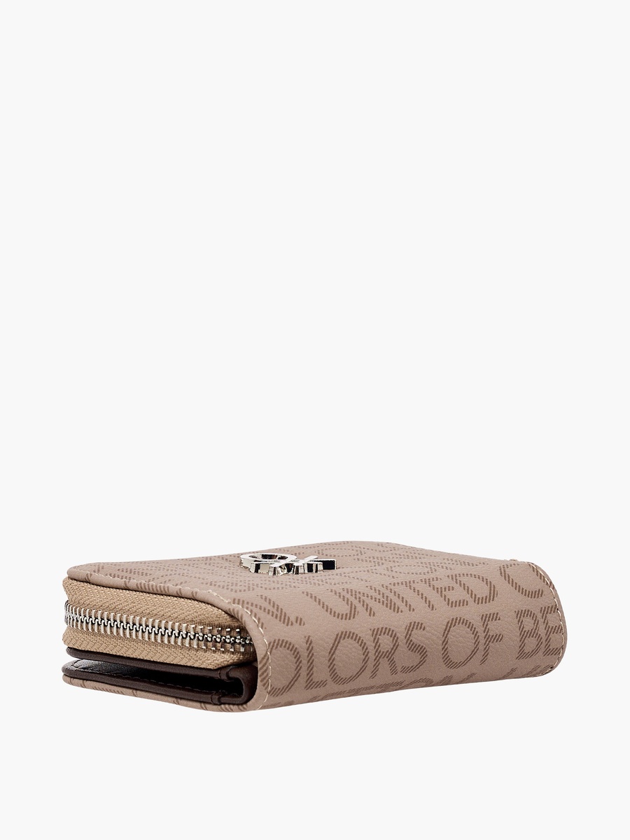 Monogram Print Wallet with Zip Closure