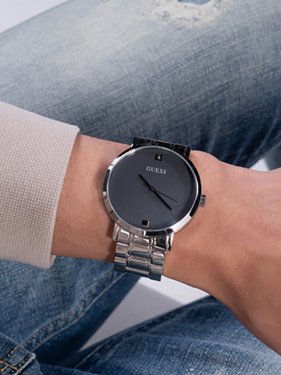 Men Silver Strap with Black Dial Analog Watch - W1315G1