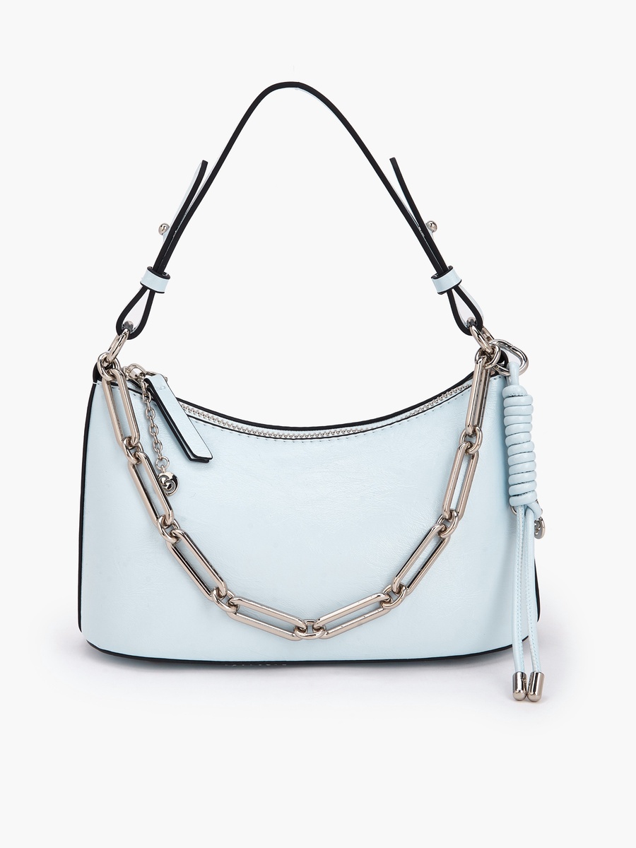 Solid Crossbody Bag with Chain Link Strap