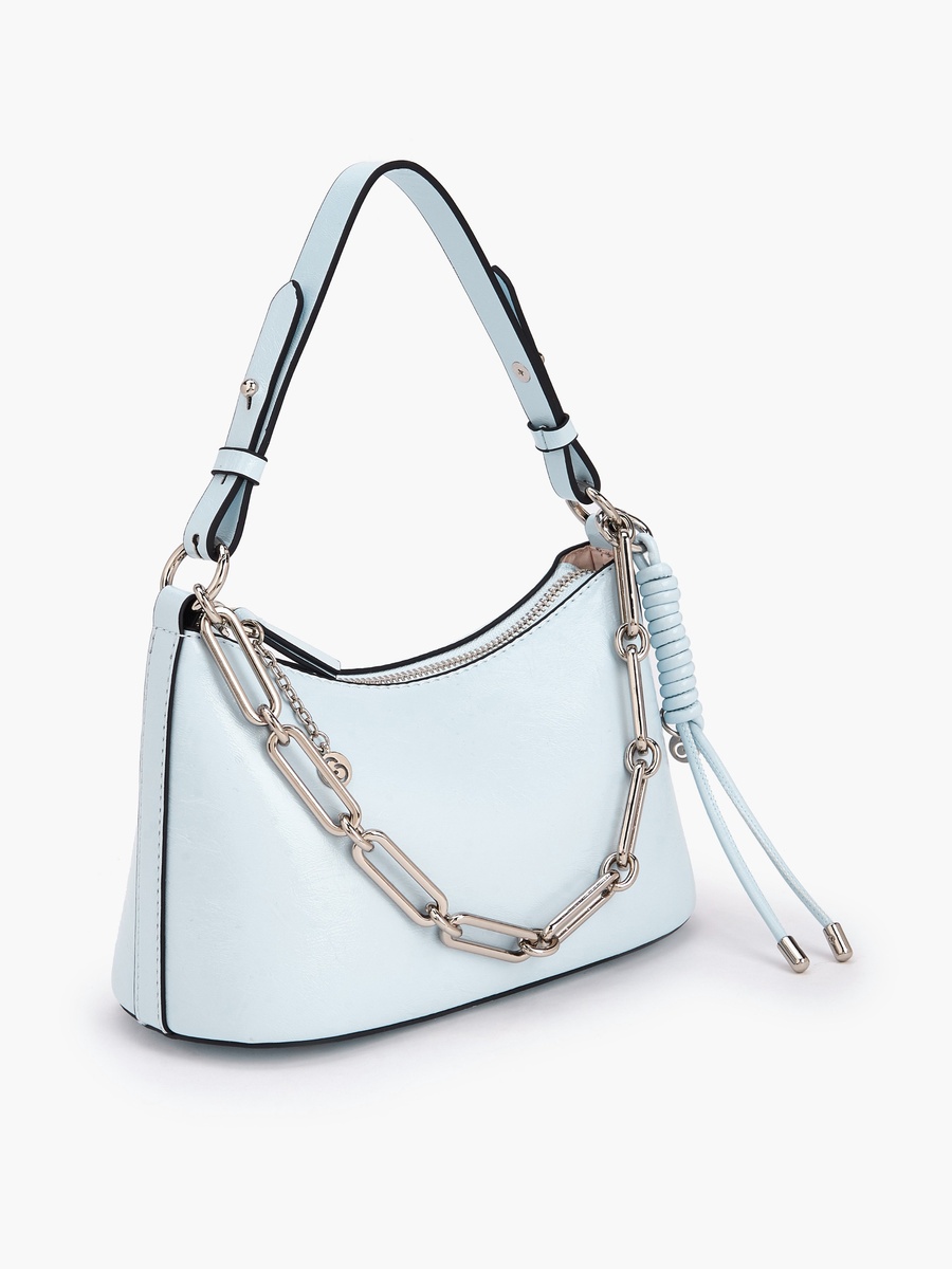 Solid Crossbody Bag with Chain Link Strap