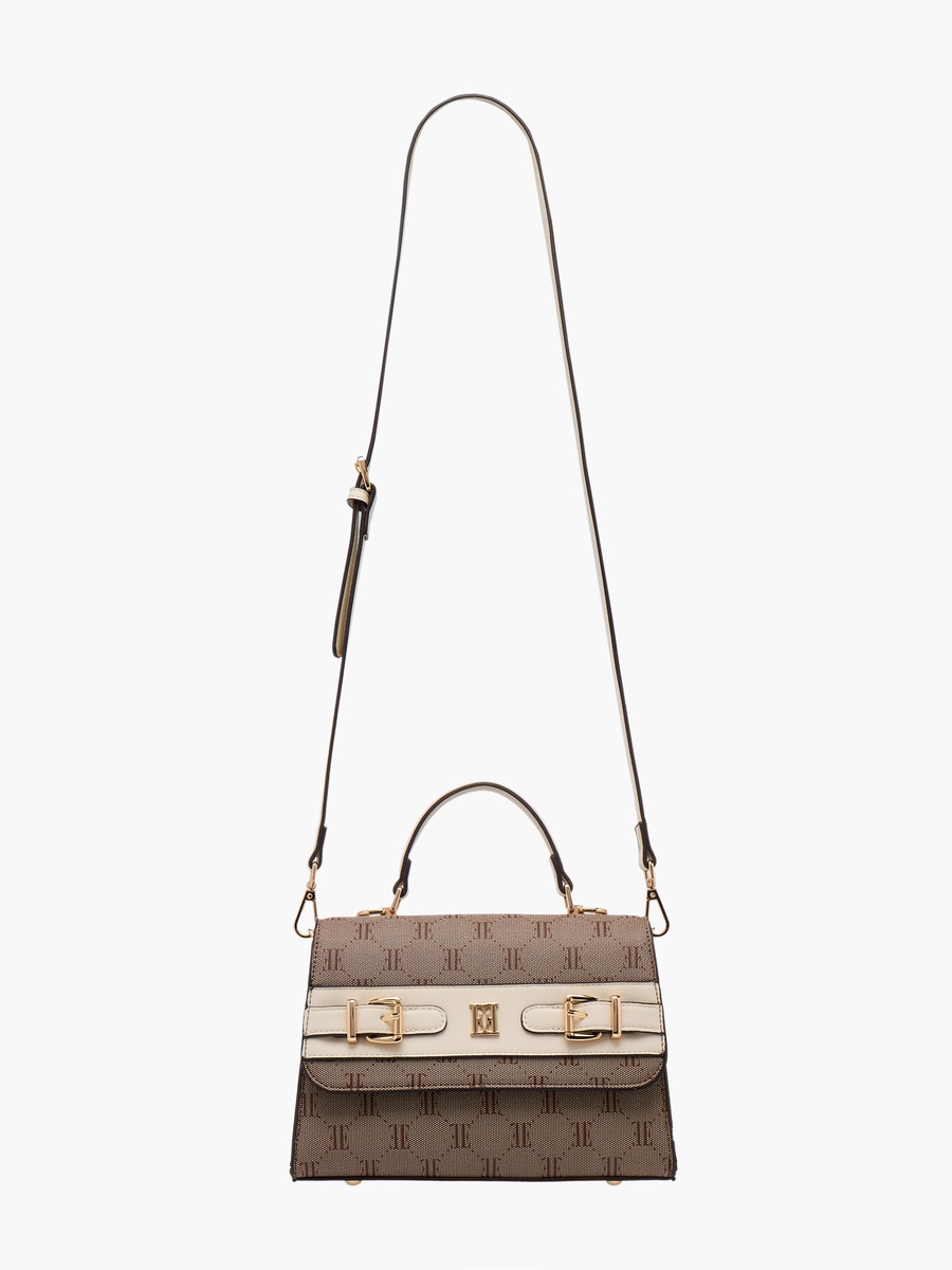 Monogram Texture Satchel Bag with Detachable Strap