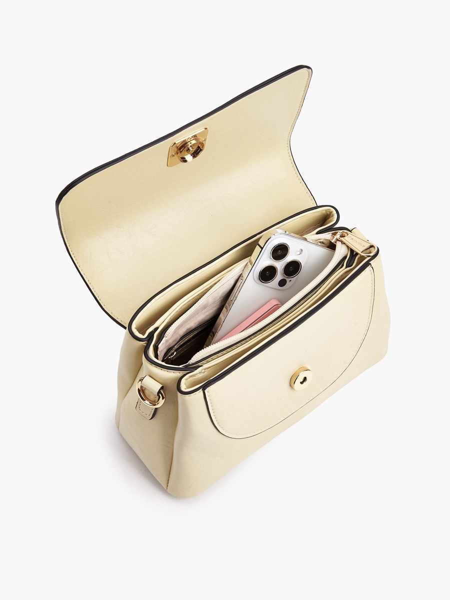 Solid Satchel Bag with Detachable Strap