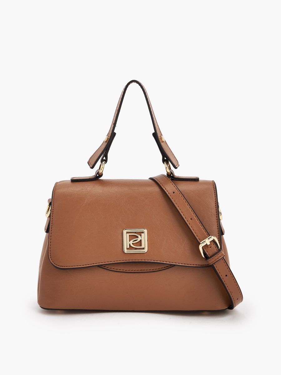 Solid Satchel Bag with Detachable Strap