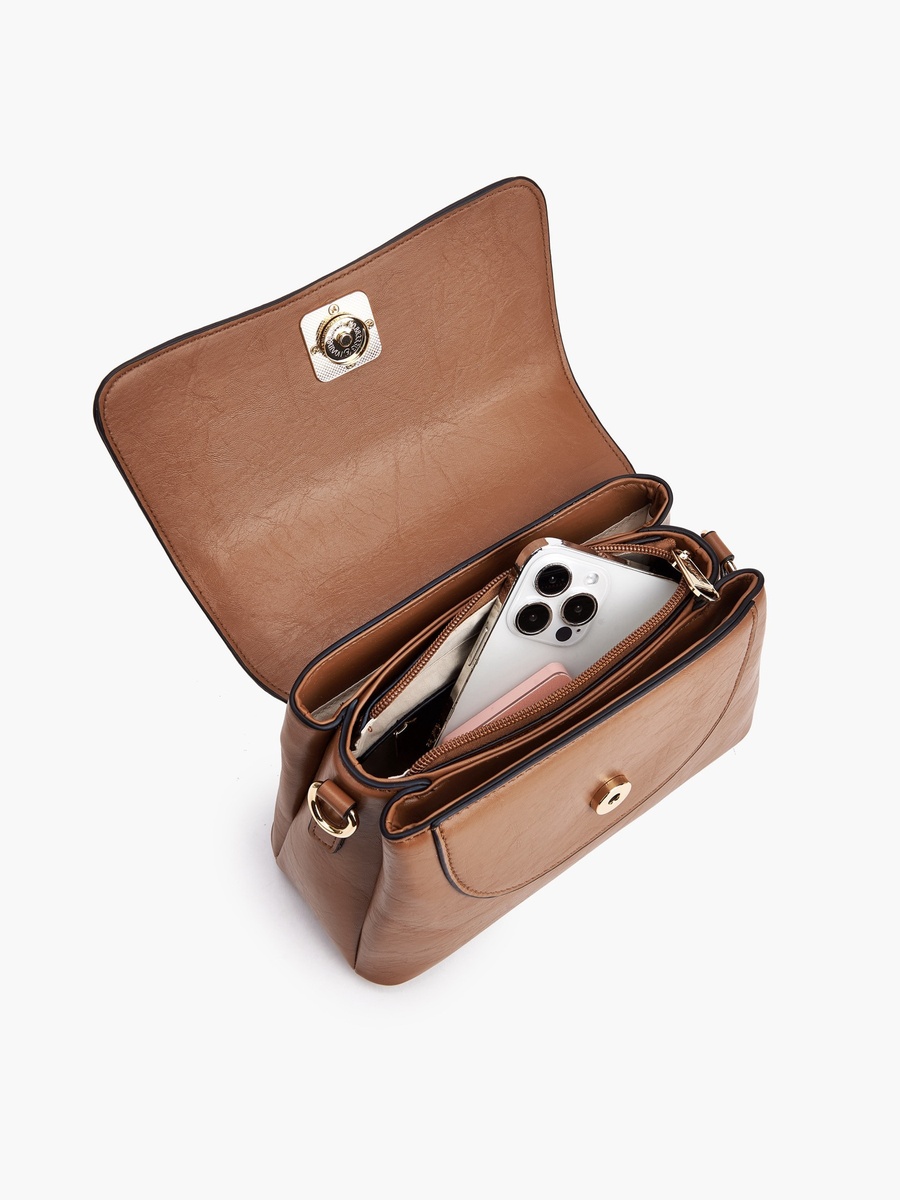 Solid Satchel Bag with Detachable Strap