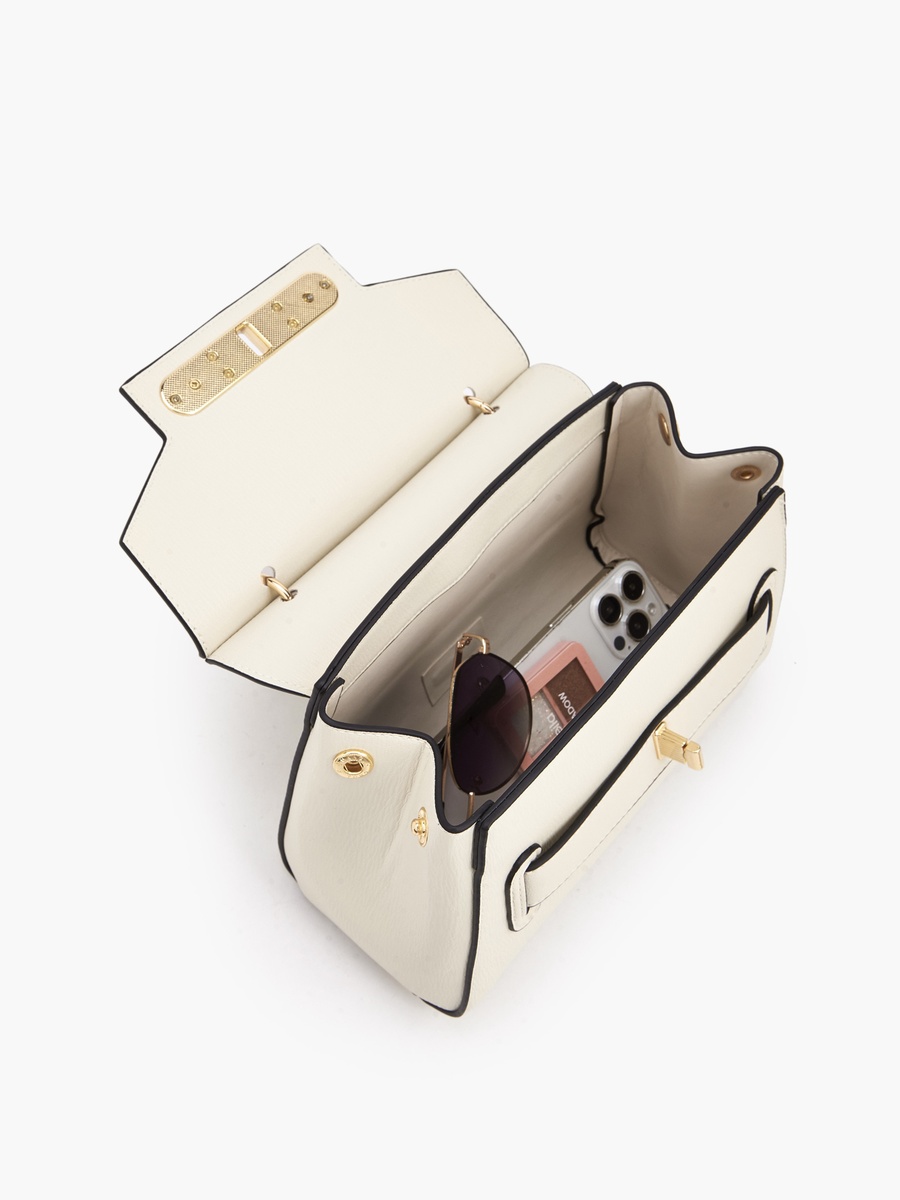 Textured Satchel Bag with Top Handle