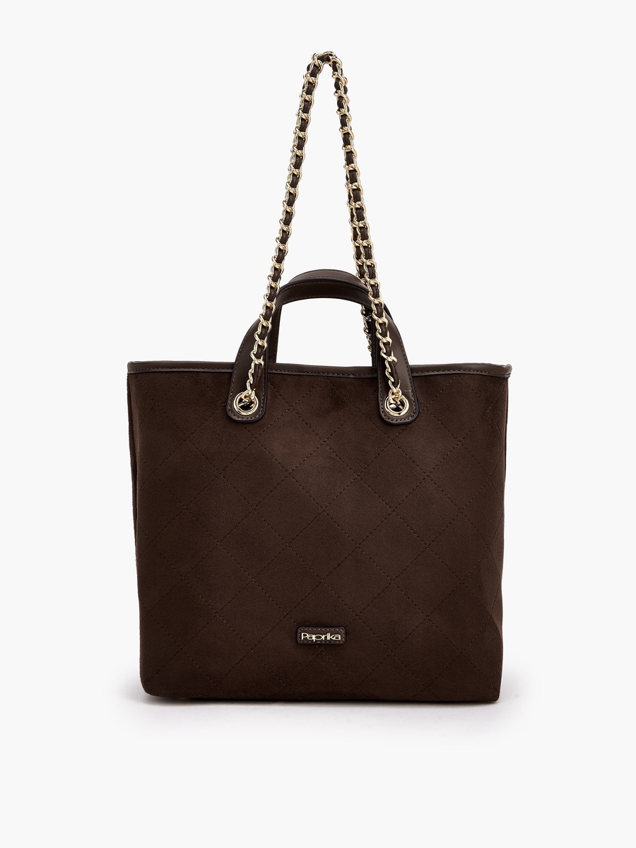 Quilted Suede Look Tote Bag with Pouch