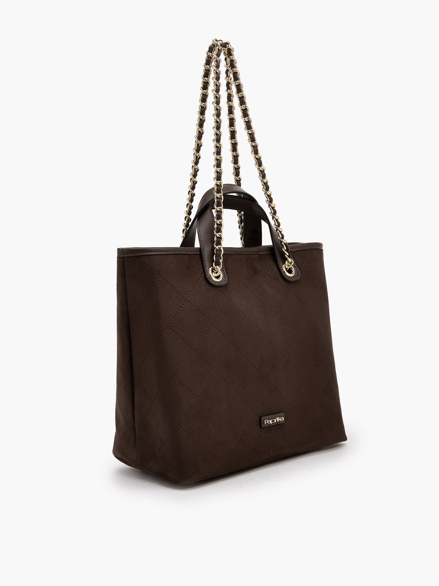 Quilted Suede Look Tote Bag with Pouch