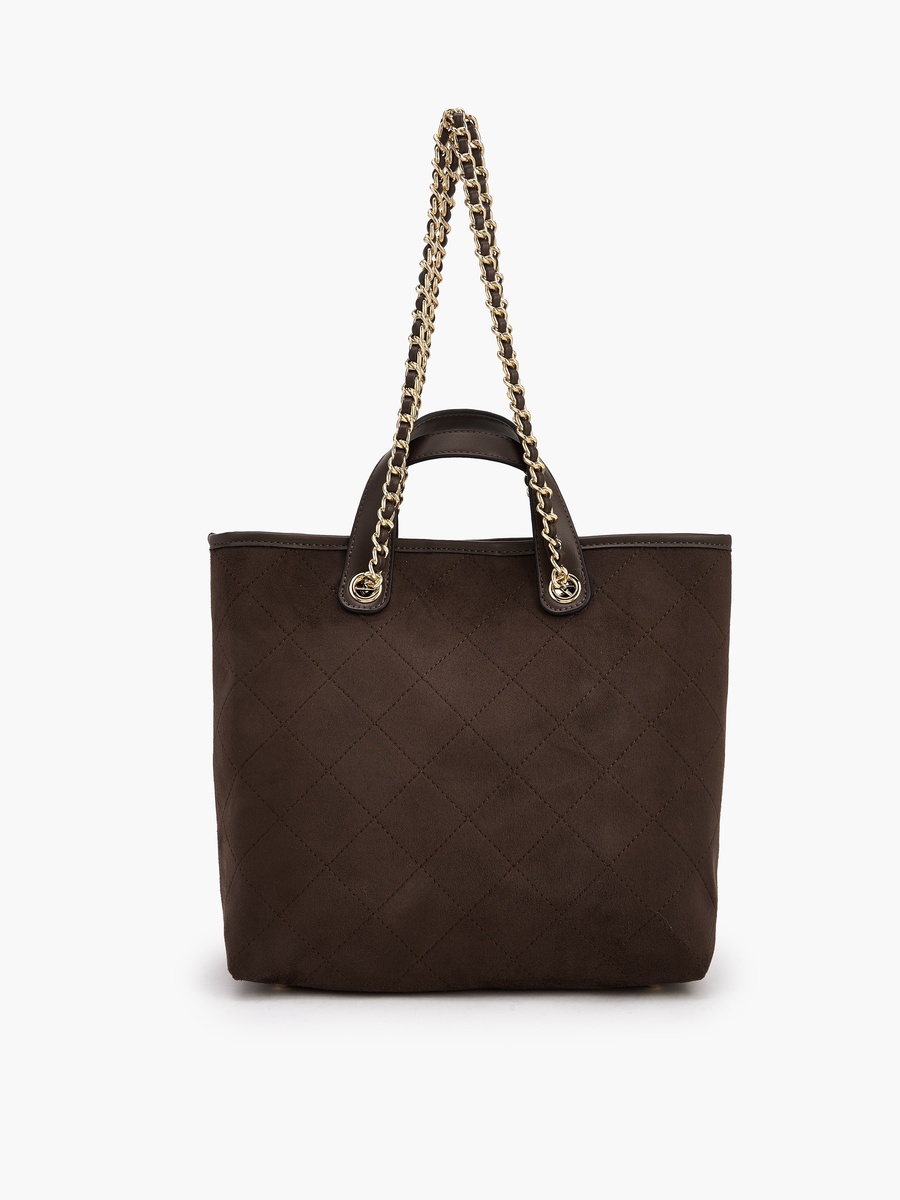 Quilted Suede Look Tote Bag with Pouch