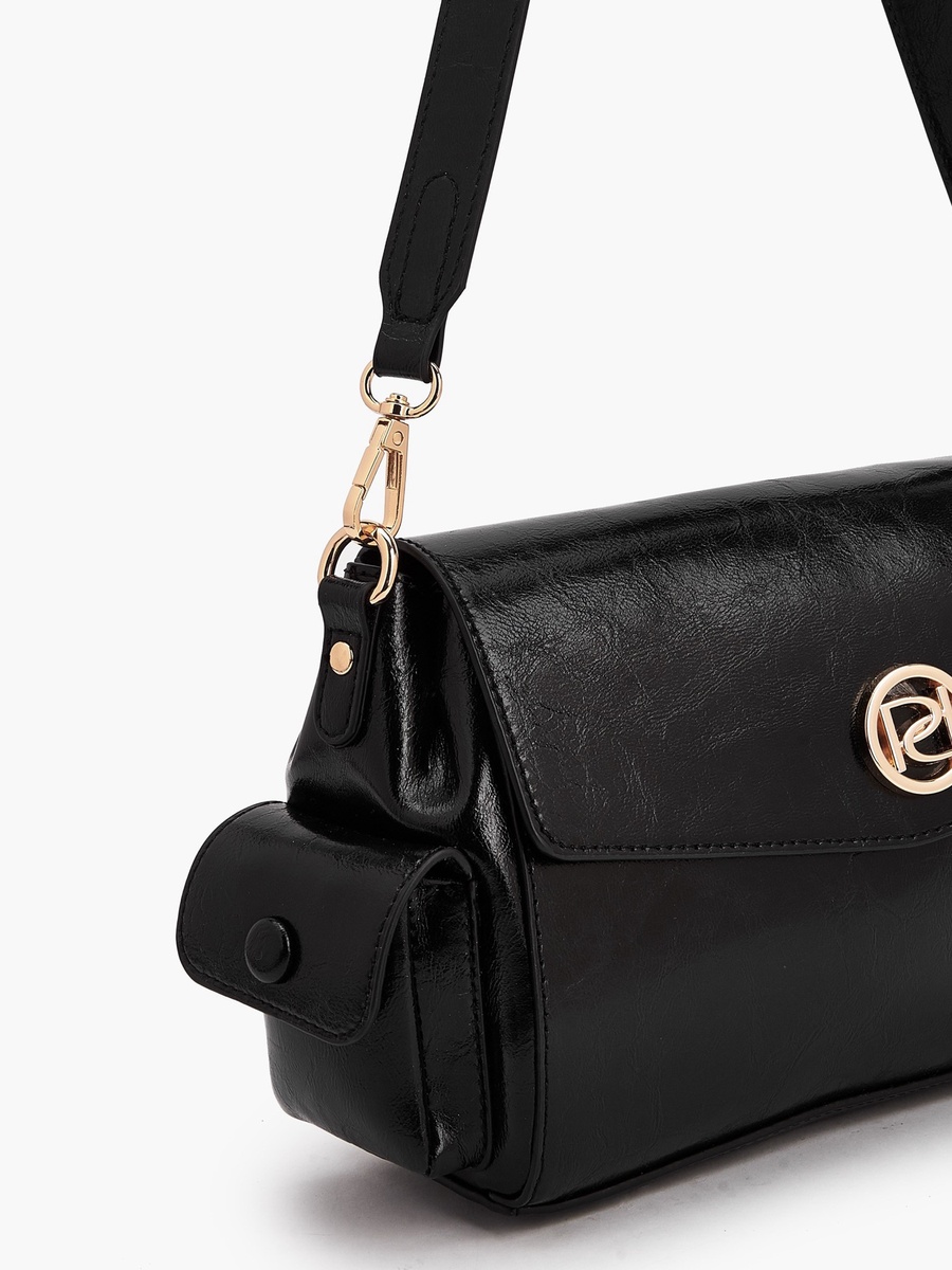 Solid Shoulder Bag with Detachable Strap