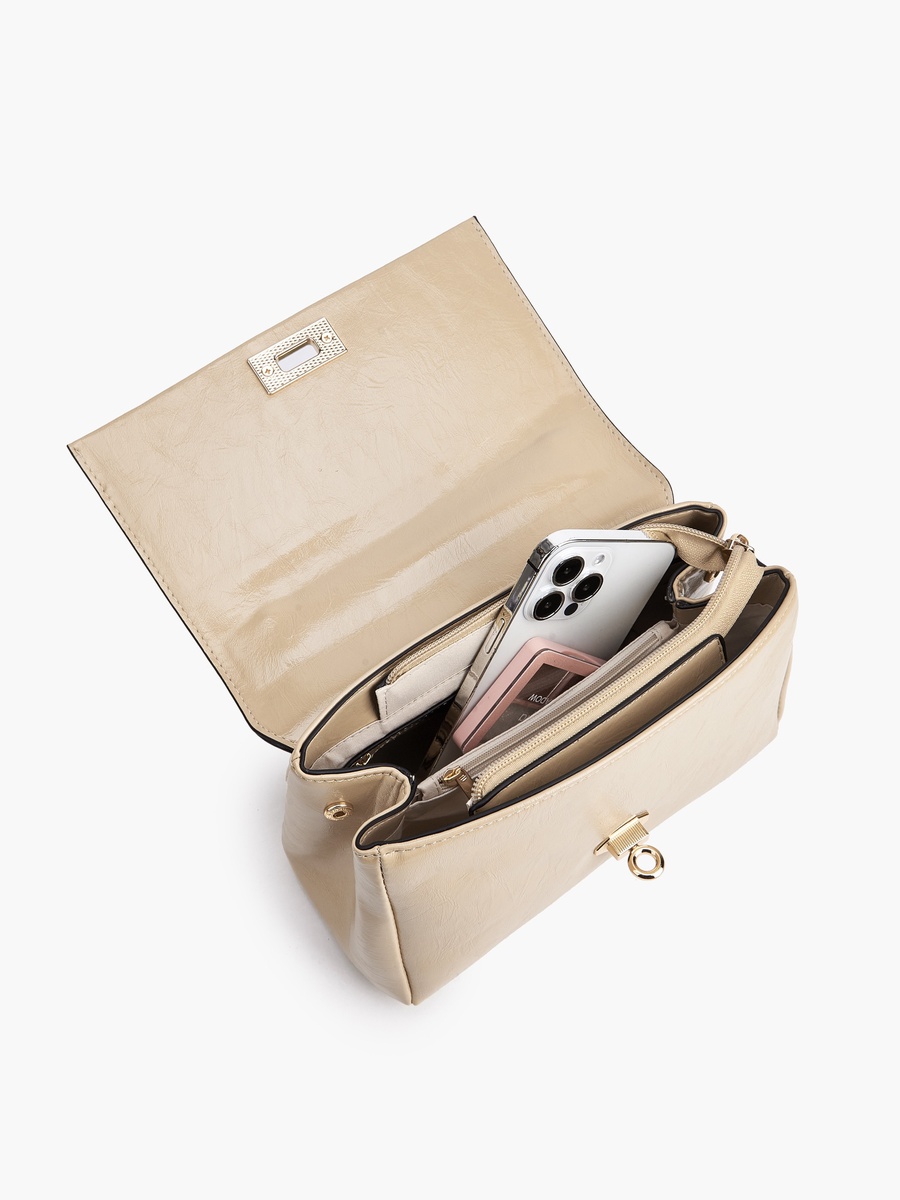 Solid Satchel Bag with Detachable Strap